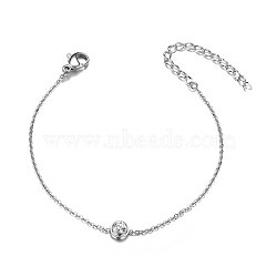 SHEGRACE Simple Elegant 925 Sterling Silver Bracelet, with Round AAA Cubic Zirconia(Chain Extenders Random Style), Platinum, 150mm(JB274A)