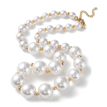 Plastic Pearl Graduated Beaded Necklace, with Vacuum Plating 304 Stainless Steel Clasps, Golden, 17.52 inch(44.5cm)