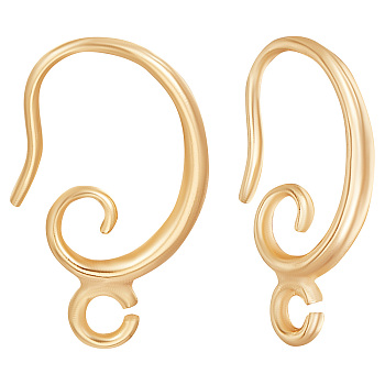30Pcs Brass Earring Hooks, with Horizontal Loop, Real 18K Gold Plated, 15.5x11x2mm, Hole: 1.5mm, 18 Gauge, Pin: 1mm