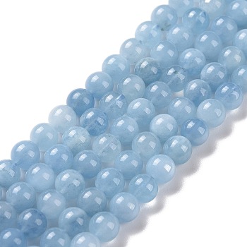 Round Natural Aquamarine Bead Strands, 6mm, Hole: 1mm, about 63pcs/strand