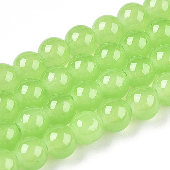 Baking Painted Imitation Jade Glass Round Bead Strands, Lawn Green, 6.5mm, Hole: 1.5mm, about 135~140pcs/strand, 31.8 inch