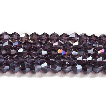 Transparent Electroplate Glass Beads Strands, AB Color Plated, Faceted, Bicone, Violet, 3x2.5mm, Hole: 0.7mm, about 162~185pcs/strand, 12.76~14.61 inch(32.4~37.1cm)