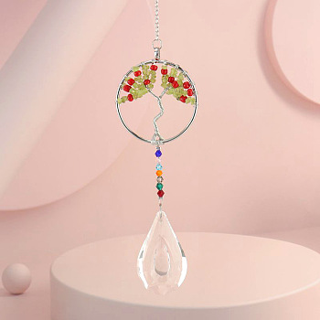 Crystals Tree of Life Hanging Pendants Decoration, with Gemstone Chips and Alloy Findings, for Home, Garden Decoration, Colorful, 350mm