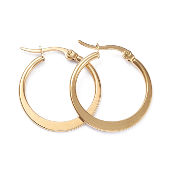 201 Stainless Steel Hoop Earrings, with 304 Stainless Steel Pins, Flat Ring Shape, Golden, 24x1.5~2mm, Pin: 1x0.7mm