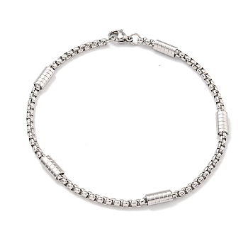 304 Stainless Steel Box Chain Bracelets for Women, with Lobster Claw Clasps, Stainless Steel Color, 9 inch(22.8cm), 3~4mm