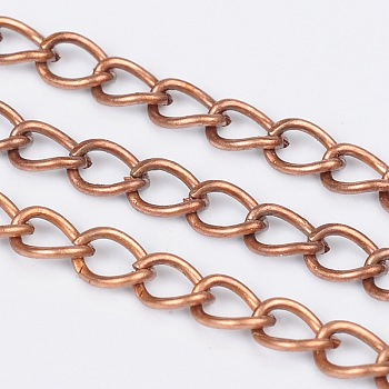 Iron Twisted Chains, Unwelded, Curb Chains, Unwelded, with Card Paper,  Red Copper, 5x3.5x0.8mm