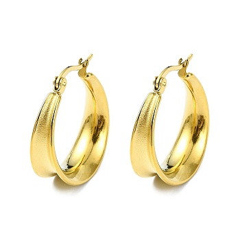 304 Stainless Steel Hoop Earrings, Jewely foe Women, Real 18K Gold Plated, Round, 27x8.5mm