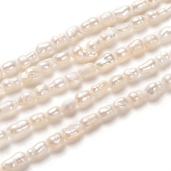 Natural Cultured Freshwater Pearl Beads Strands, Rice, White, 5~7x3~4mm, Hole: 0.6mm, about 65pcs/strand, 13.39 inch(34cm)