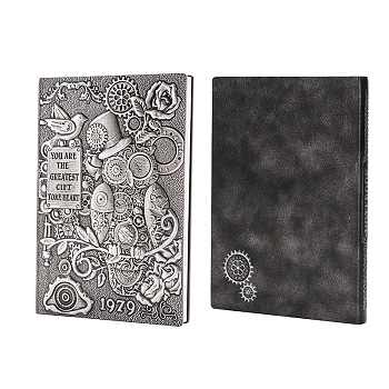 Rectangle 3D Embossed PU Leather Notebook, A5 Owl Pattern Journal, for School Office Supplies, Gray, 215x145mm