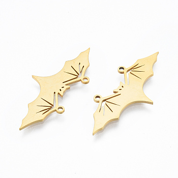 201 Stainless Steel Pendants, Bat, Halloween Style, Real 18K Gold Plated, 16x39x1mm, Hole: 1.4mm