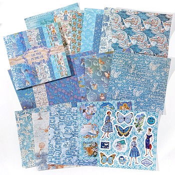 Paper Self Adhesive Sticker, Writable Decorative Dacals for DIY Scrapbooking, Deep Sky Blue, Packing: 150x150x5mm, 20 sheets/book
