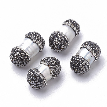 Natural Cultured Freshwater Pearl Beads, with Polymer Clay Rhinestones, Oval, White, 17~19x10~11mm, Hole: 0.5mm