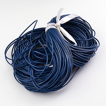 Cowhide Leather Cord, Leather Jewelry Cord, Jewelry DIY Making Material, Round, Dyed, Blue, 1.5mm
