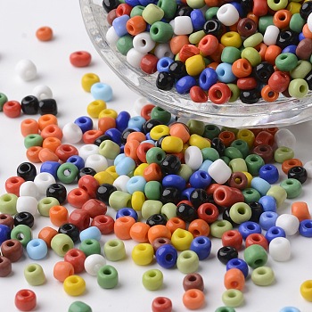 6/0 Opaque Colors Round Glass Seed Beads, Mixed Color, 4x2.5mm, Hole: 1mm, about 6500pcs/450g