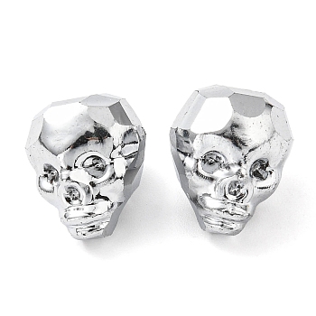 Electroplate Glass Bead, Metallic, Faceted, Skull, Silver, 16x13x14~14.5mm, Hole: 1.6mm