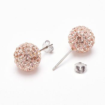 Gifts for Her Valentines Day 925 Sterling Silver Austrian Crystal Rhinestone Ball Stud Earrings for Girl, Round, 391_Silk, 17x8mm