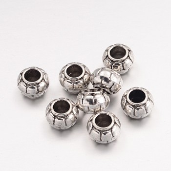Alloy European Beads, Tibetan Style, Lead Free and Cadmium Free, Golden, Rondelle, Antique Silver, 11.5x8.5mm, Hole: 5mm