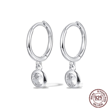 925 Sterling Silver Micro Pave Cubic Zirconia Hoop Earrings, Dangle Earring for Women, Platinum, 20x11mm
