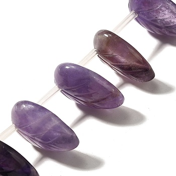 Natural Amethyst Beads Strands, Leaf, Top Drilled, 17~18x13~14x5~6mm, Hole: 0.9mm, about 15pcs/strand, 8.07''(20.5cm)