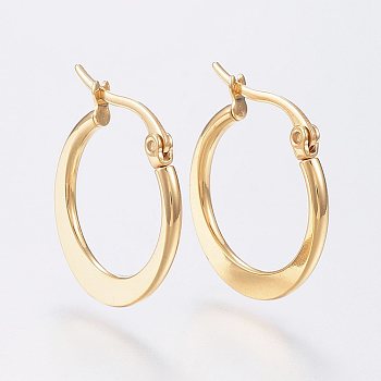 304 Stainless Steel Hoop Earrings, Hypoallergenic Earrings, Flat Ring Shape, Golden, 19~21x2mm, Pin: 0.7x1mm