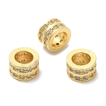 Rack Plating Brass Cubic Zirconia European Beads, Large Hole Beads, Cadmium Free & Lead Free, Long-Lasting Plated, Column, Golden, 8x5mm, Hole: 5mm