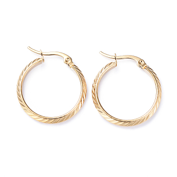 201 Stainless Steel Hoop Earrings, with 304 Stainless Steel Pins, Textured Ring, Golden, 27x24x3.5mm, Pin: 1x0.7mm