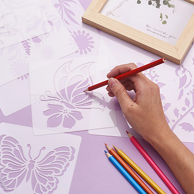 2 ensemble carré avec pochoir de dessin pour animaux de compagnie à motif floral et papillon(DIY-CW0001-12)-6