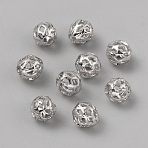 Hollow Brass Beads, Round, Platinum, 6mm, Hole: 2mm(KK-WH0045-062B-P)