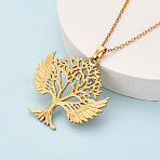 304 Stainless Steel Pendant Necklaces, Tree & Wing, Ion Plating(IP), Real 18K Gold Plated, 17.72~18.11 inch(45~46cm)(NJEW-T018-09G)