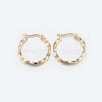 304 Stainless Steel Hoop Earrings, Hypoallergenic Earrings, Ring, Twisted, Golden, 10 Gauge, 25x25x2.5mm, Pin: 1x0.8mm(EJEW-G239-33A)