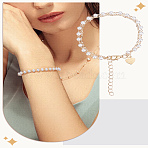 1Pc Alloy Double Layer Charm Bracelets, Cable Chain Bracelets Heart, with ABS Imitation Pearl Beads, Golden, 7-1/2 inch(19cm)(BJEW-LP0004-07)