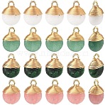 4Pcs 4 Styles Natural White Jade & Green Aventurine & Ruby in Zoisite Flat Round Charms, with Golden Tone Copper Wire Wrapped and Iron Loops, Mixed Dyed and Undyed, 14~15x10~11x5~6mm, Hole: 1.5~2mm, 1pc/style(G-YW0002-63)