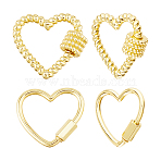 4Pcs Brass Screw Carabiner Lock Charms, Heart, Real 18K Gold Plated, 21.5~23x24~26x2~3mm, 2pcs/style(KK-HS0015-14)