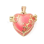 Brass Enamel Prayer Box Pendants, Heart Charm, Pale Violet Red, 20x18x11.5mm, Hole: 3mm(KK-CJC0013-17G-02)