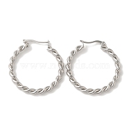 Non-Tarnish 304 Stainless Steel Hoop Earrings for Women, Twist, Stainless Steel Color, 38x36x3.5mm(EJEW-Z066-03P)