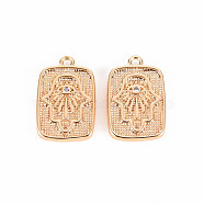 Brass Micro Pave Clear Cubic Zirconia Pendants, Nickel Free, Rectangle with Hamsa Hand, Real 18K Gold Plated, 16.5x10.5x1.5mm, Hole: 1.2mm(KK-T062-136G-NF)