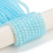 Baking Painted Transparent Glass Beads Strands, Imitation Opalite, Faceted, Round, Light Sky Blue, 3.5x3mm, Hole: 0.7mm, about 117pcs/strand, 14.17~14.37 inch(36~36.5cm)(DGLA-A034-J3mm-B02)