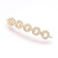 Brass Micro Pave Cubic Zirconia Links, Real 18K Gold Plated, Flat Round, 6x33x2.5mm, Hole: 1mm(ZIRC-E124-46G)
