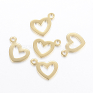 304 Stainless Steel Open Heart Charms, Hollow, Golden, 14.5x10.5x1mm, Hole: 1.5mm(STAS-H443-10G)
