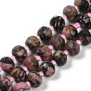 Natural Rhodonite Beads Strands, Faceted, Rondelle, with Seed Beads, 7.5~8x6.5mm, Hole: 1.4mm, about 45~46pcs/strand, 15.75''(40cm)(G-H057-A12-01)