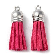Faux Suede Tassel Pendant Decorations, with CCB Plastic Cord Ends, Platinum, Deep Pink, 35~37x10mm, Hole: 1.8mm(FIND-T002-A41)
