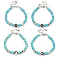 304 Stainless Steel & Synthetic Turquoise Round Beaded Bracelets for Women, Mixed Shapes, 7-1/8 inch(18.2cm)(BJEW-G717-09)