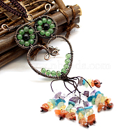 Green Aventurine Owl Pendant Decorations, Colorful Gemstone Chip Beaded Tassel Hanging Ornament, with Metal Frame, 180mm(KEYC-PW0002-034C)