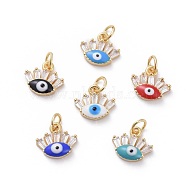 Cubic Zirconia Charms, with Brass Findings and Enamel, Eye, Golden, Mixed Color, 8.5x9.5x3~3.5mm, Hole: 2.5mm(KK-G363-13G)