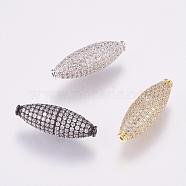 Brass Micro Pave Cubic Zirconia Beads, Rice, Mixed Color, 29x10mm, Hole: 1mm(KK-P116-16)