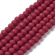 Glass Beads Strands, Faceted, Frosted, Rondelle, FireBrick, 4mm, Hole: 1mm, about 123~127pcs/strand, 16.5~16.9 inch(42~43cm)(EGLA-A034-P4mm-MD02)