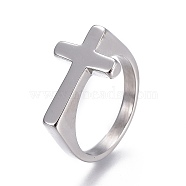 Tarnish Resistant 304 Stainless Steel Finger Rings, Cross, Stainless Steel Color, Size 9, 19mm(RJEW-O032-12P-19mm)