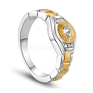 SHEGRACE Brass Finger Ring, with Watch Chain and Micro Pave AAA Cubic Zirconia Eye with Real 18K Gold Plated Round, Platinum & Golden, 18mm(JR539A-01)