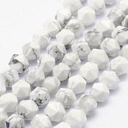 Natural Howlite Beads Strands, Star Cut Round Beads, Faceted, 10~10.5mm, Hole: 1mm, about 37~40pcs/strand, 15.5~15.7 inch(39.5~40cm)(G-F523-28-10mm)