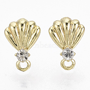 Alloy Stud Earring Findings, with Loop, with Crystal Rhinestone and Cupronickel Pin, Shell Shape, Golden, 11x7.5mm, Hole: 1.4mm, Pin: 0.7mm(X-PALLOY-N154-16)